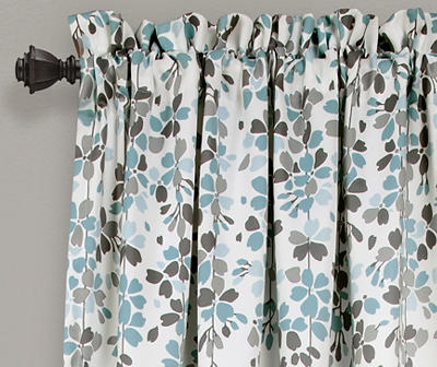 Weeping Flowers Blue & Gray Room-Darkening Rod Pocket Curtain Panel Pair, (84
