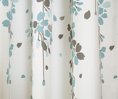 Weeping Flowers Blue & Gray Room-Darkening Rod Pocket Curtain Panel Pair, (84")