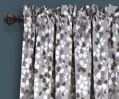 Weeping Flowers Gray Room-Darkening Rod Pocket Curtain Panel Pair, (95")