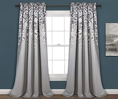 Weeping Flowers Gray Room-Darkening Rod Pocket Curtain Panel Pair, (95