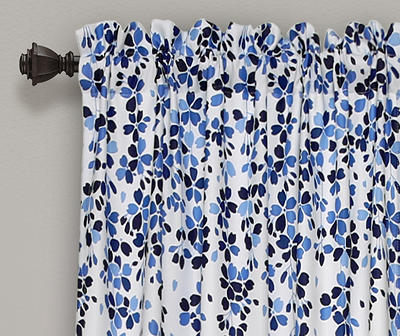 Weeping Flowers Navy & Blue Room-Darkening Rod Pocket Curtain Panel ...