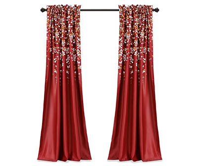 Weeping Flowers Red Room-Darkening Rod Pocket Curtain Panel Pair, (84")