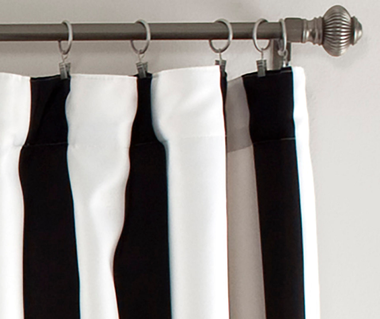 Wilbur Stripe Black & White Room-Darkening Back Tab Curtain Panel Pair, (108