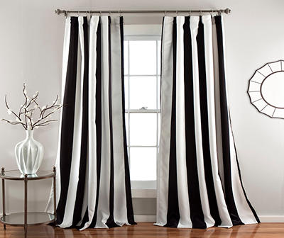 Wilbur Stripe Black & White Room-Darkening Back Tab Curtain Panel Pair, (108