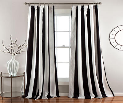 Wilbur Stripe Black & White Room-Darkening Back Tab Curtain Panel Pair, (84
