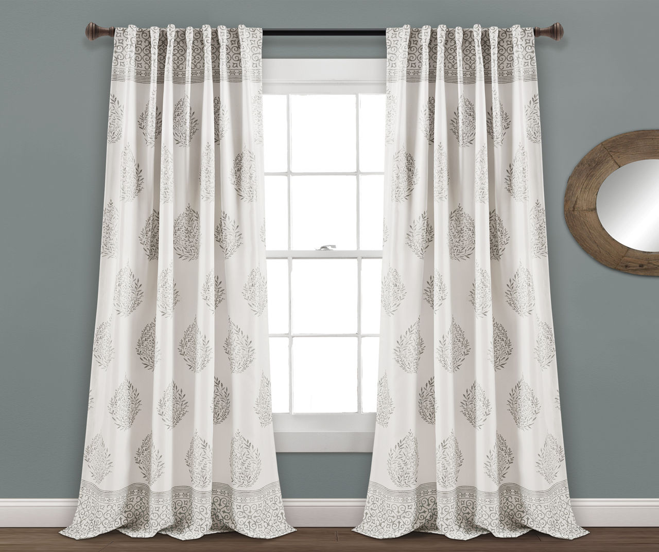 Teardrop Leaf Gray Room-Darkening Back Tab Curtain Panel Pair, (95 ...