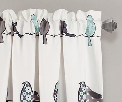 Rowley Birds Blue & Gray Room-Darkening Rod Pocket Curtain Panel Pair, (95