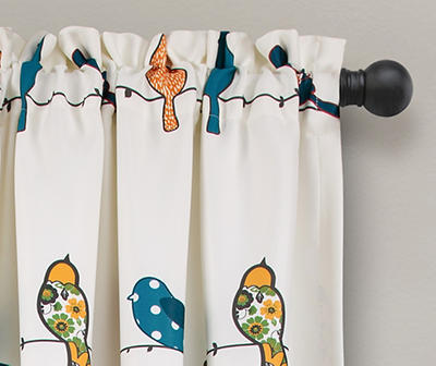 Rowley Birds Blue & Orange Room-Darkening Rod Pocket Curtain Panel Pair, (95