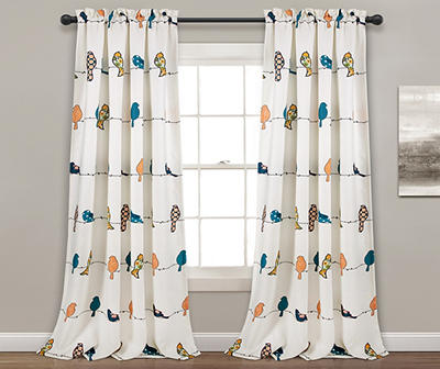 Rowley Birds Blue & Orange Room-Darkening Rod Pocket Curtain Panel Pair, (95