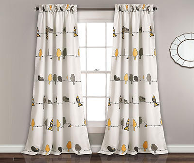 Rowley Birds Yellow & Gray Room-Darkening Rod Pocket Curtain Panel Pair, (84