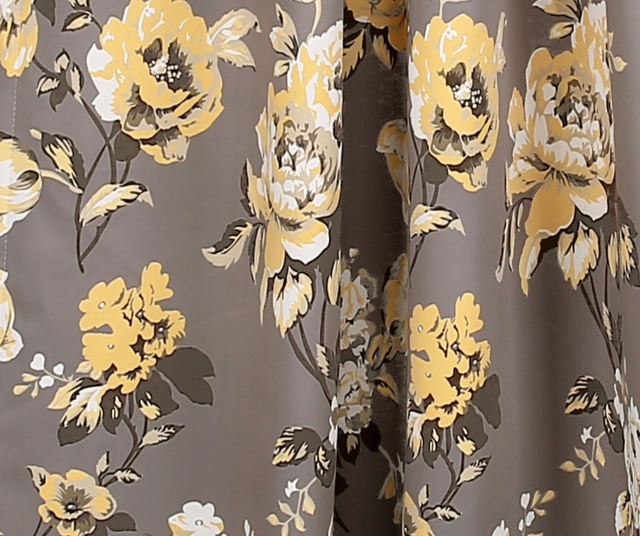 Tania Floral Gray & Yellow Room-Darkening Back Tab Curtain Panel Pair ...