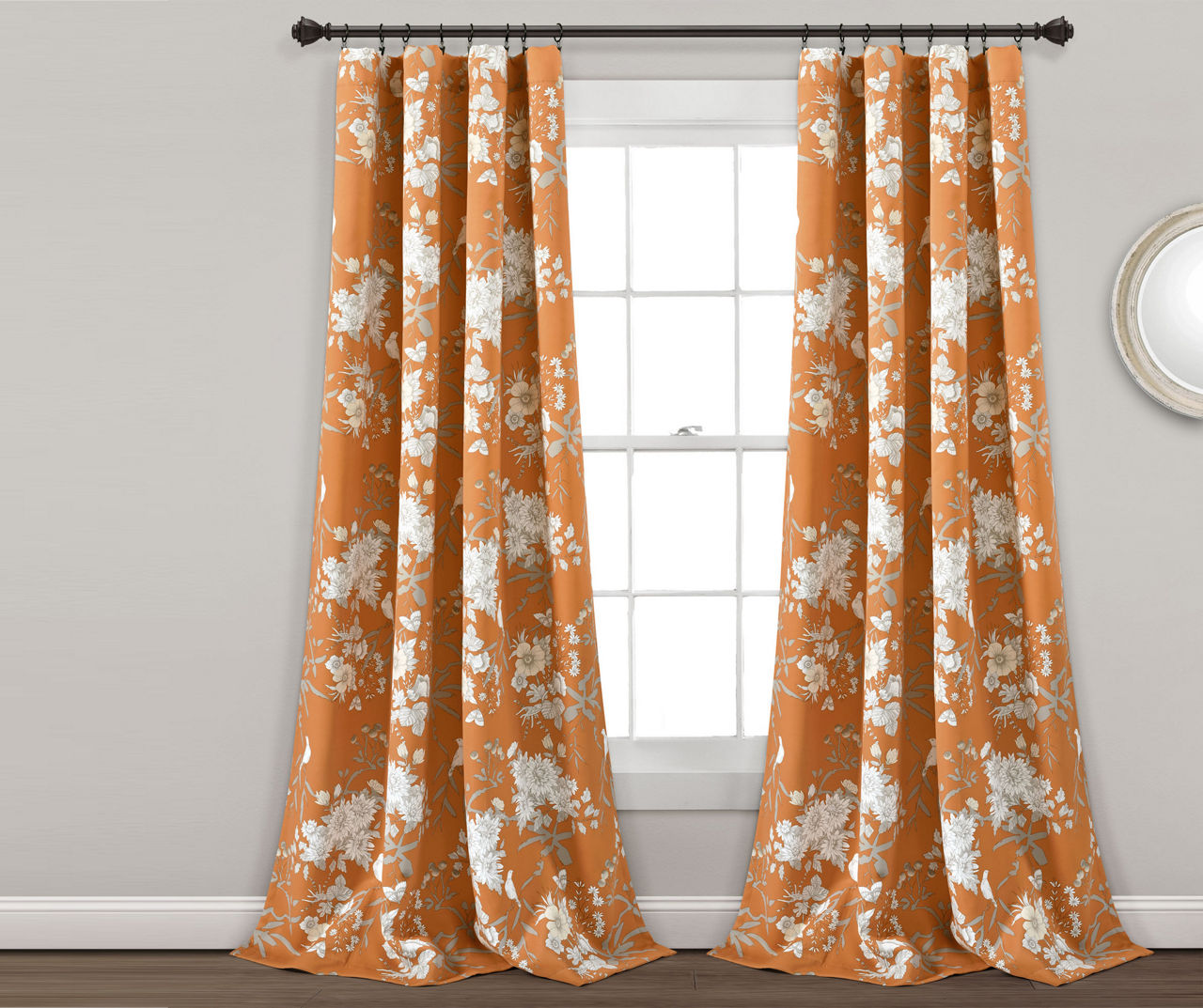 Botanical Garden Orange Room-Darkening Rod Pocket Curtain Panel Pair, (84")