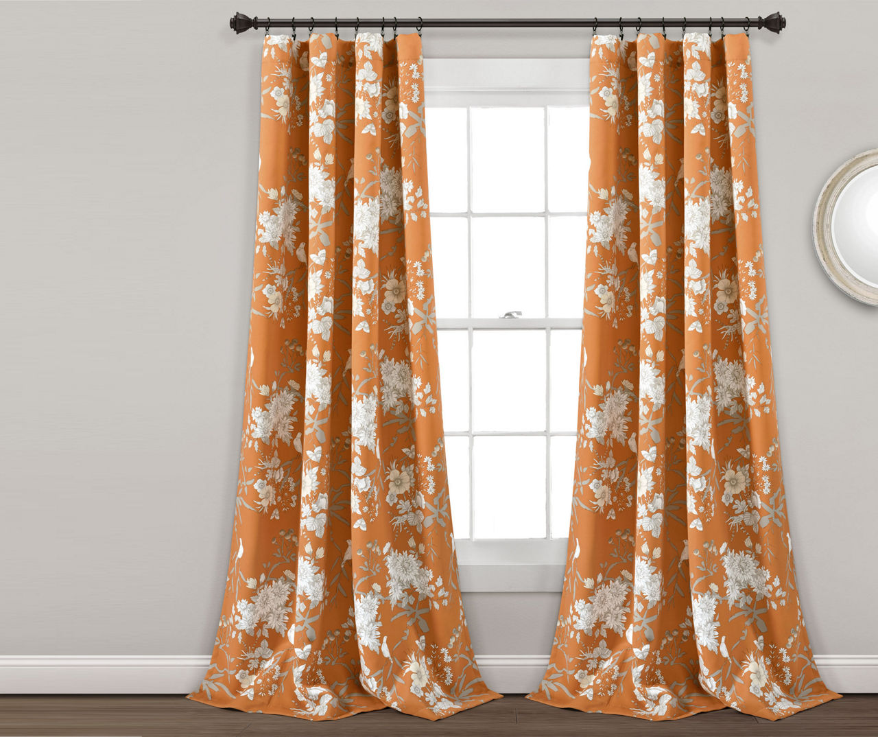 Botanical Garden Orange Room-Darkening Rod Pocket Curtain Panel Pair, (95")