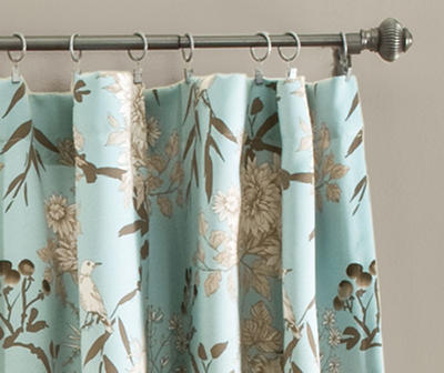 Botanical Garden Blue Room-Darkening Rod Pocket Curtain Panel Pair, (84