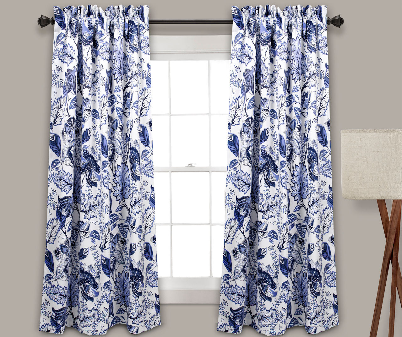 Cynthia Jacobean Blue Room-Darkening Rod Pocket Curtain Panel Pair ...