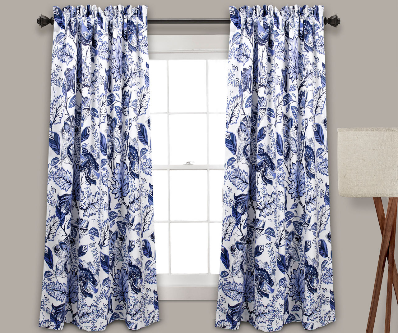 Cynthia Jacobean Blue RoomDarkening Rod Pocket Curtain Panel Pair