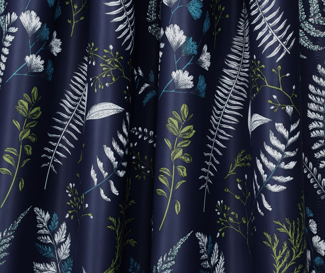 Devonia Allover Navy & Green Floral Room-Darkening Rod Pocket Curtain ...