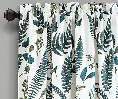 Devonia Allover White & Green Floral Room-Darkening Rod Pocket Curtain Panel Pair, (84