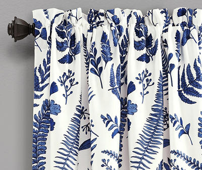 Devonia Allover White & Navy Floral Room-Darkening Rod Pocket Curtain Panel Pair, (84