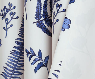 Devonia Allover White & Navy Floral Room-Darkening Rod Pocket Curtain Panel Pair, (84")