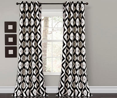 Diamond Ikat Black Room-Darkening Grommet Curtain Panel Pair, (84