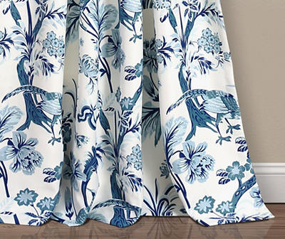 Dolores Blue & White Floral Room-Darkening Rod Pocket Curtain Panel Pair, (95
