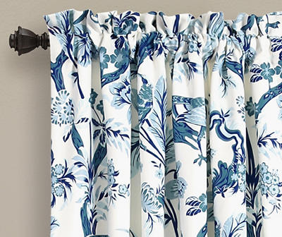 Dolores Blue & White Floral Room-Darkening Rod Pocket Curtain Panel Pair, (95")