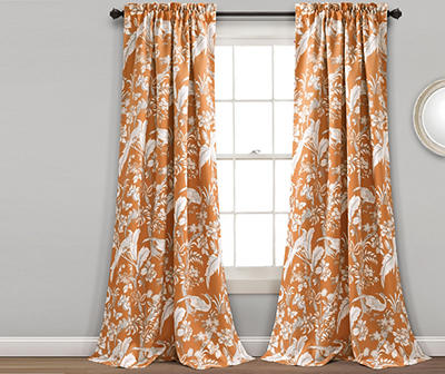 Dolores Orange Floral Room-Darkening Rod Pocket Curtain Panel Pair, (84