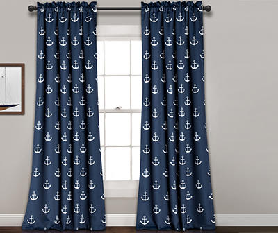 Anchor Navy Room-Darkening Rod Pocket Curtain Panel Pair, (95