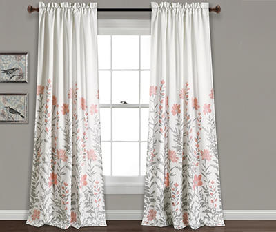 Aprile Floral Room-Darkening Rod Pocket Curtain Panel Pair, (84