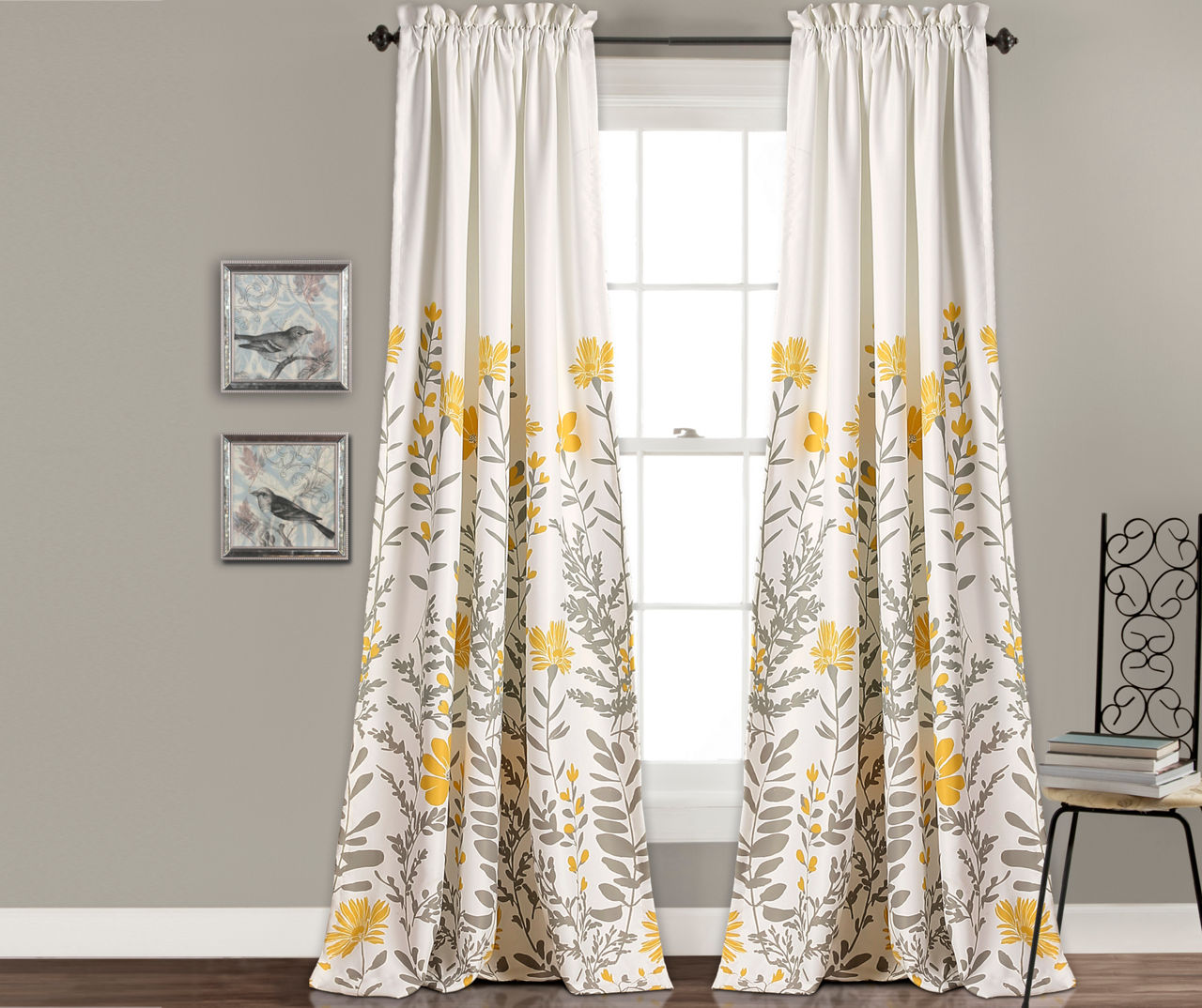 Aprile Floral Room-Darkening Rod Pocket Curtain Panel Pair, (84