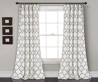 Bellagio Gray & White Trellis Room-Darkening Rod Pocket Curtain Panel Pair, (95