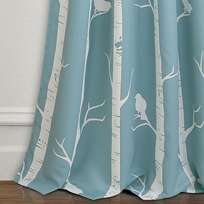Bird on the Tree Blue Room-Darkening Rod Pocket Curtain Panel Pair, (84")