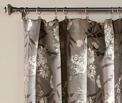 Botanical Garden Gray Room-Darkening Rod Pocket Curtain Panel Pair, (95