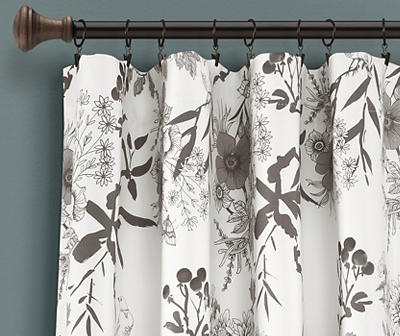 Botanical Garden Gray & White Room-Darkening Rod Pocket Curtain Panel Pair, (84