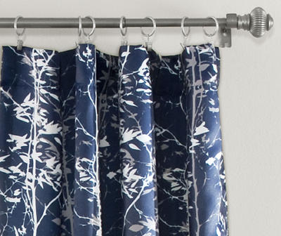 Forest Navy Room-Darkening Rod Pocket Curtain Panel Pair, (84