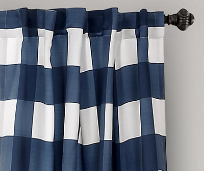 Kelly Checker Navy Room-Darkening Back Tab Curtain Panel Pair, (84