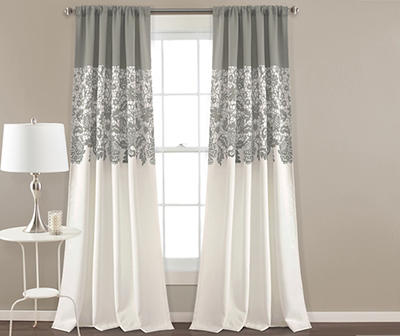 Estate Garden Gray & White Room-Darkening Rod Pocket Curtain Panel Pair, (84
