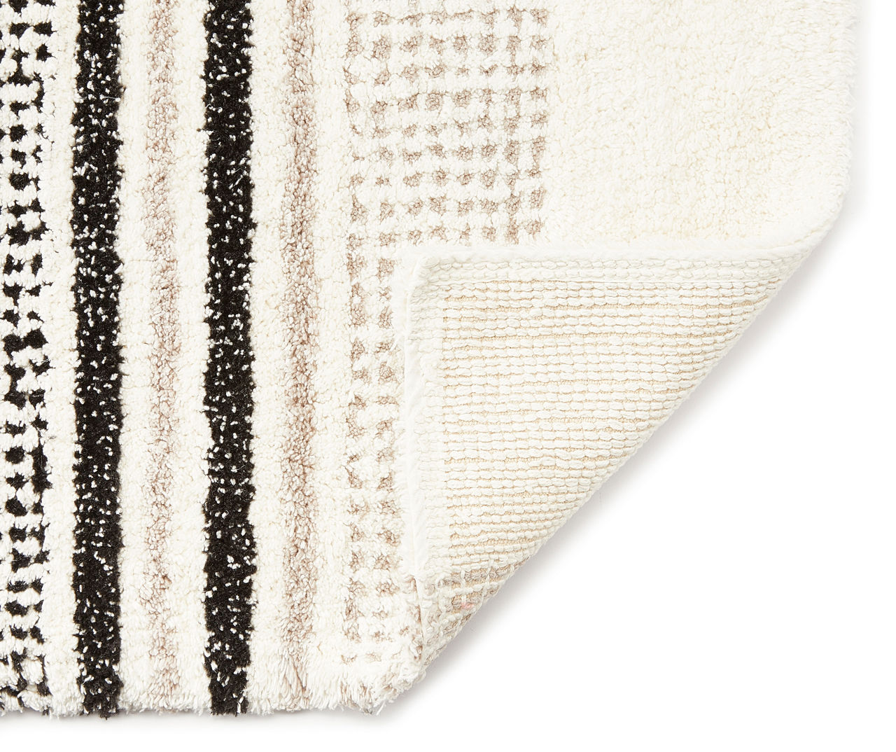 White and Beige Striped Bathroom Rug / Washable Striped 