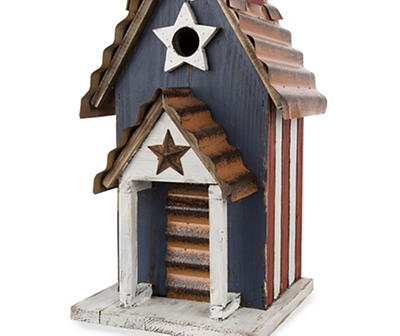 24.41"H Oversized Wooden/Rustic Metal Patriotic Birdhouse