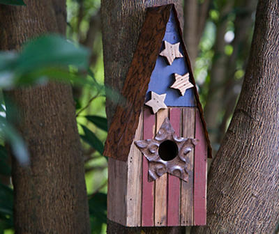 Wood & Metal American Flag Birdhouse