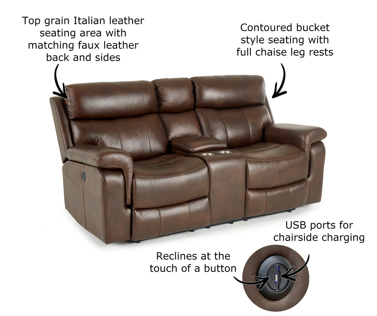 Wellsley Leather Power Reclining Console Loveseat