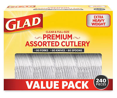 Clear Plastic Premium Assorted Cutlery, 240-Count