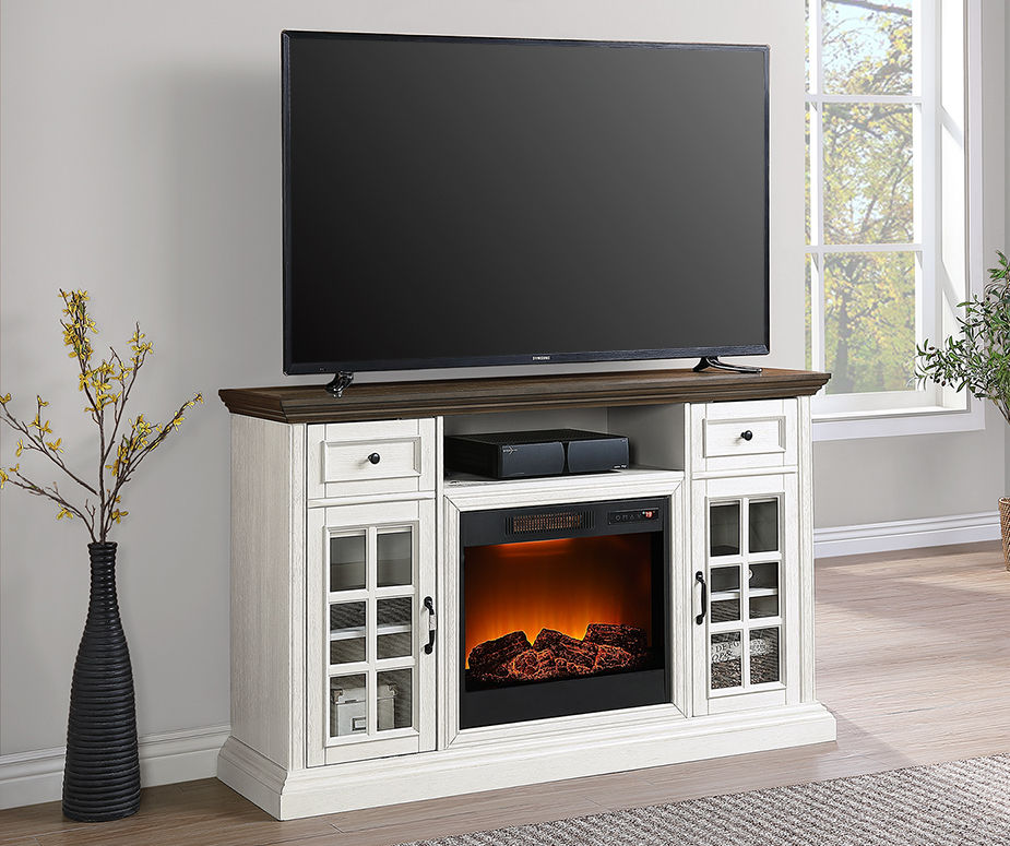 White tv stand with deals fireplace 60 inch