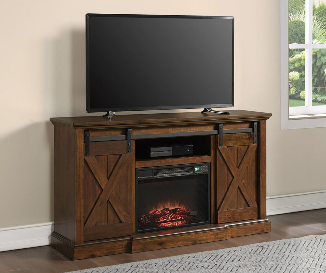 Big lots entertainment center shop with fireplace