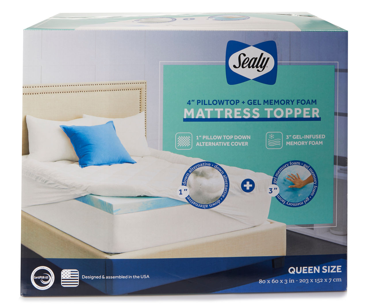 Sealy 4 Pillow Top & Gel Memory Foam Queen Mattress Topper