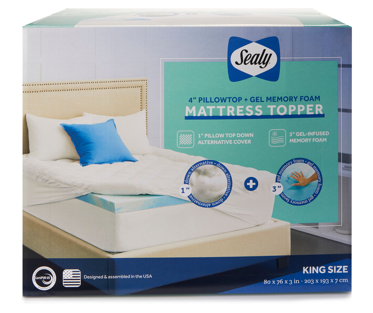Sealy 4 Pillow Top Gel Memory Foam King Mattress Topper Big Lots