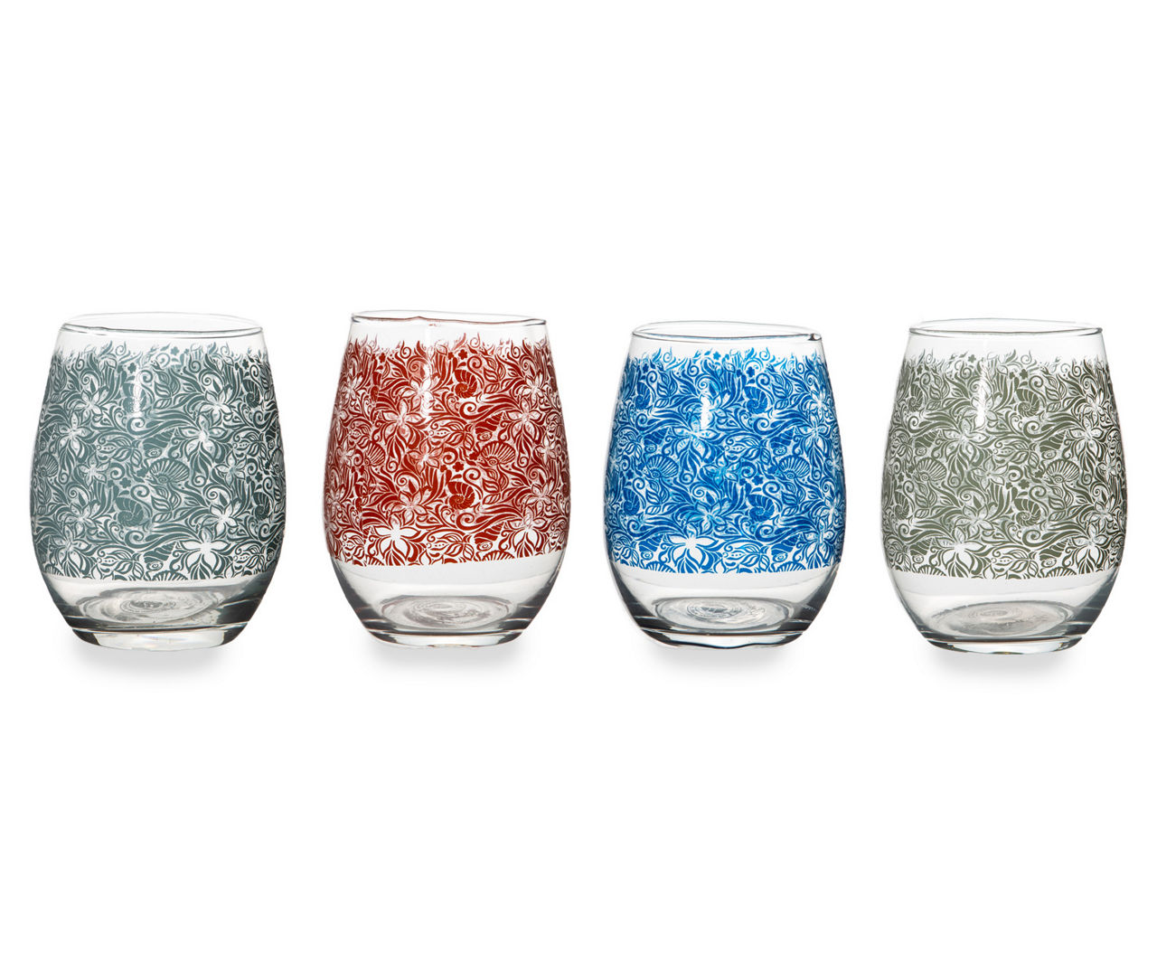 Olly Modern Classic Artisan Clear Hammered Stemless Wine Glasses - Set of 4