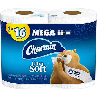 Charmin Ultra Soft Toilet Paper 4 Mega Rolls, 264 Sheets Per Roll