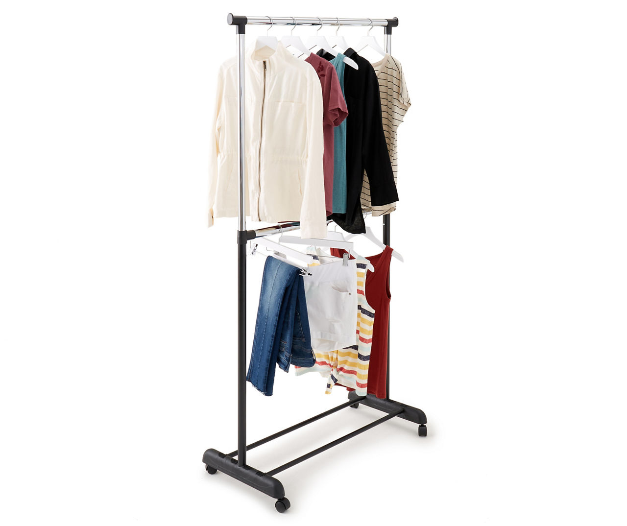 Real Living Matte Black 2-Tier Rolling 4-Wheel Garment Rack